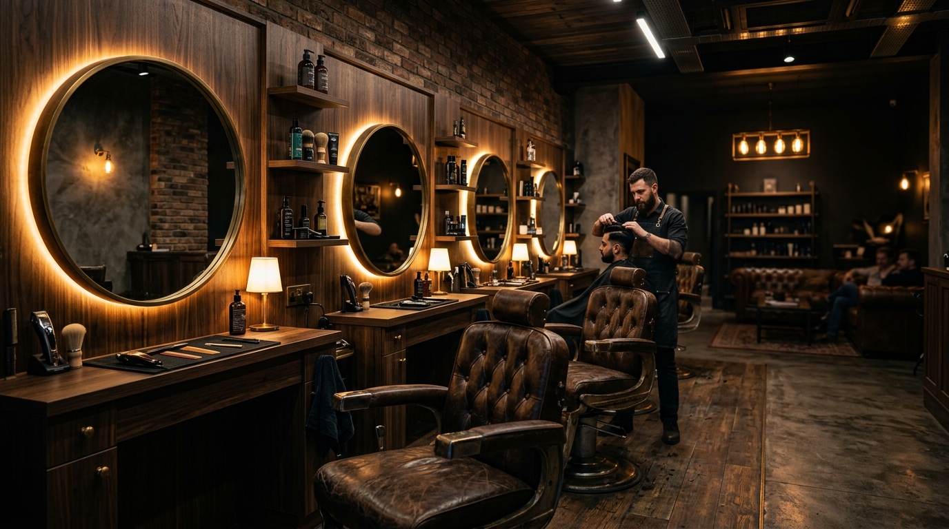 Ambiente de salón de belleza y barbería premium